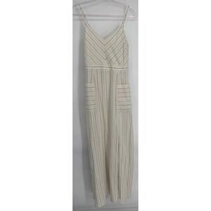 Monteau Los Angeles Womens Linen Blend Striped Maxi Dress Cream Blue Sz L NEW